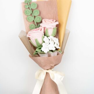 Handmade Crochet Pink Rose Bouquet (2 Roses)