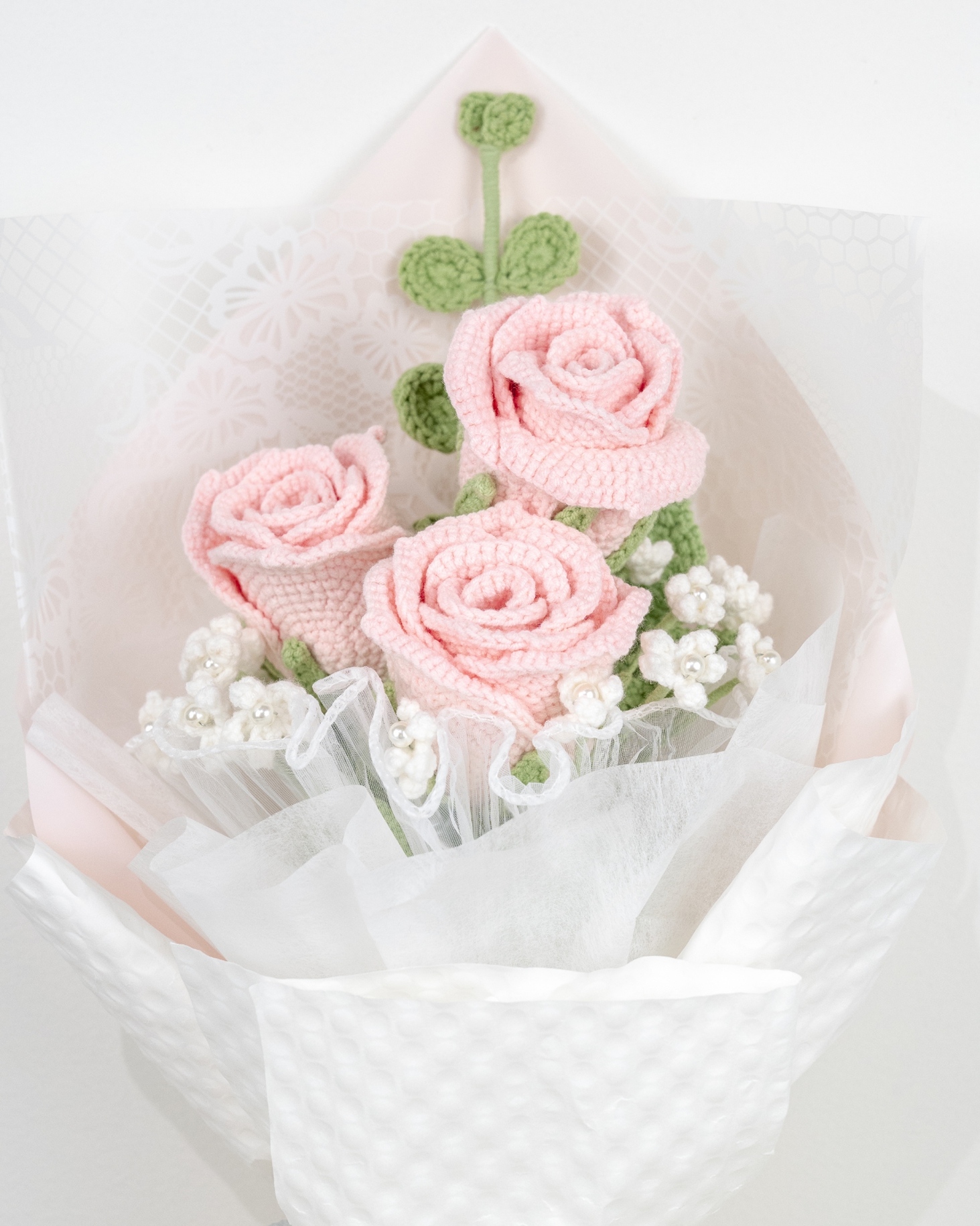 Pink Crochet Roses Handmade Crochet Pink Rose Bouquet Valentine’s Day Mother’s Day Gift ...