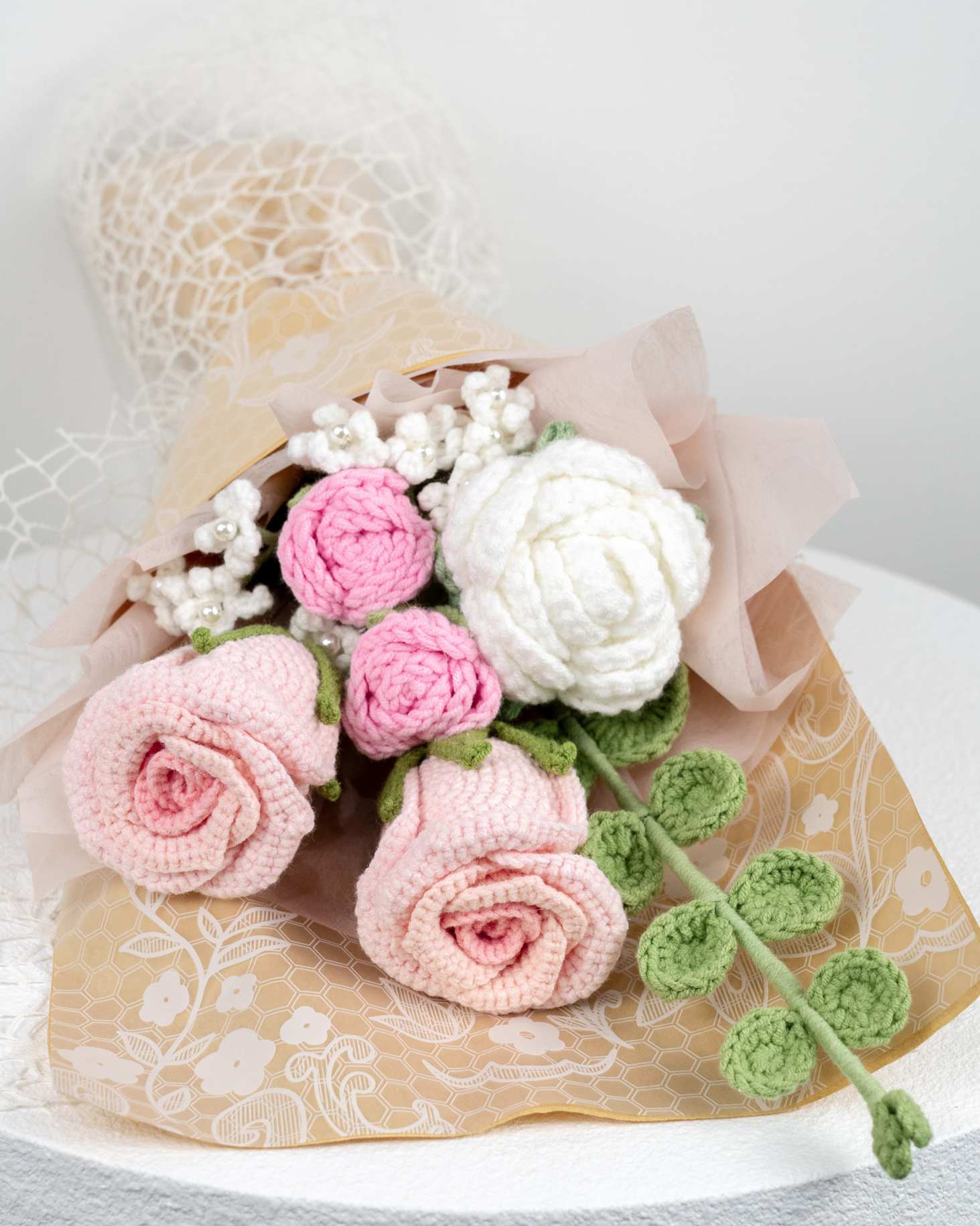 Pink Crochet Roses Handmade Crochet Pink Rose Bouquet – Knot Knot Bloom