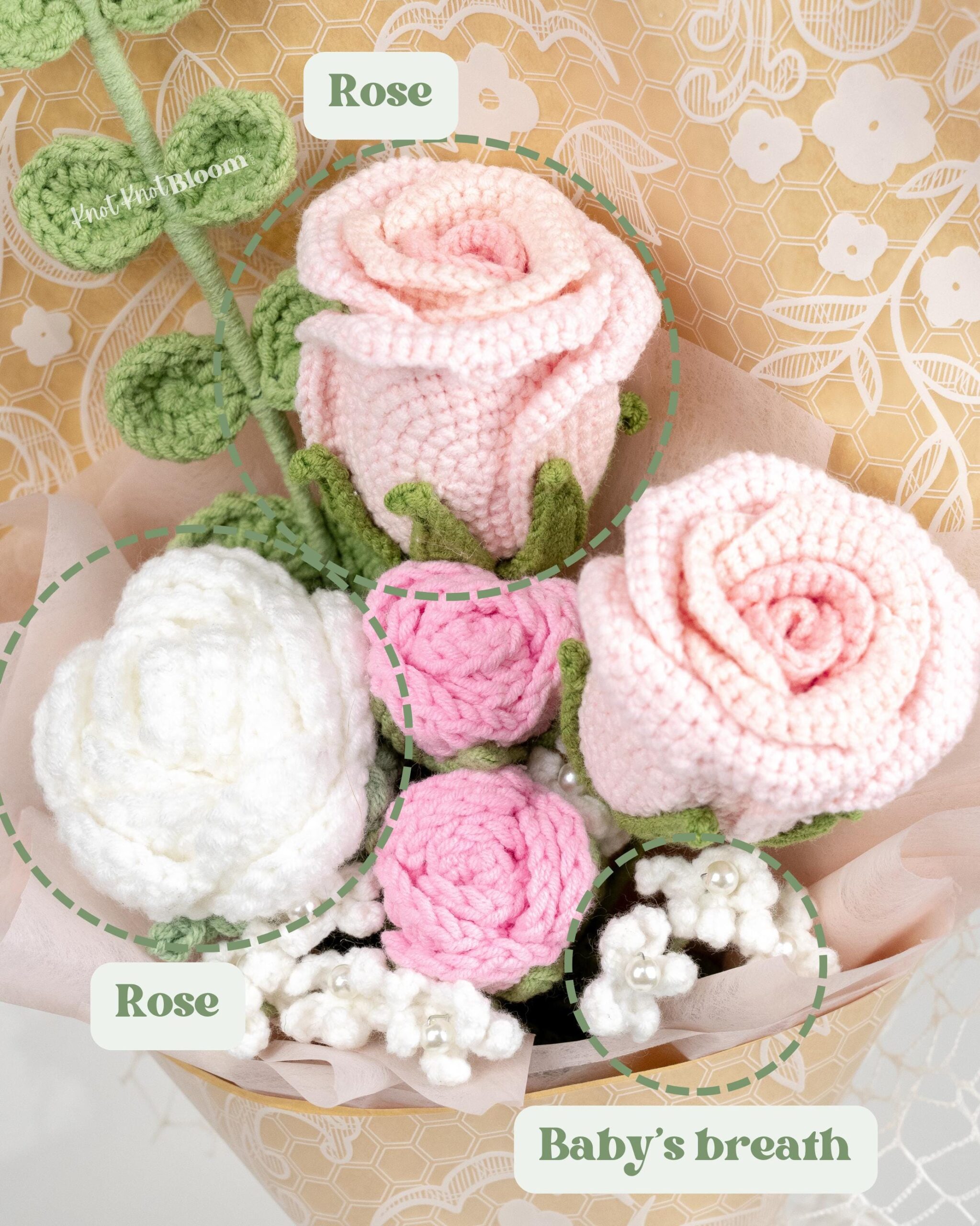 Beautiful Handmade Crochet Pink Rose Bouquet Valentine's Day Graduation Gift Knitted Craft - Image 2