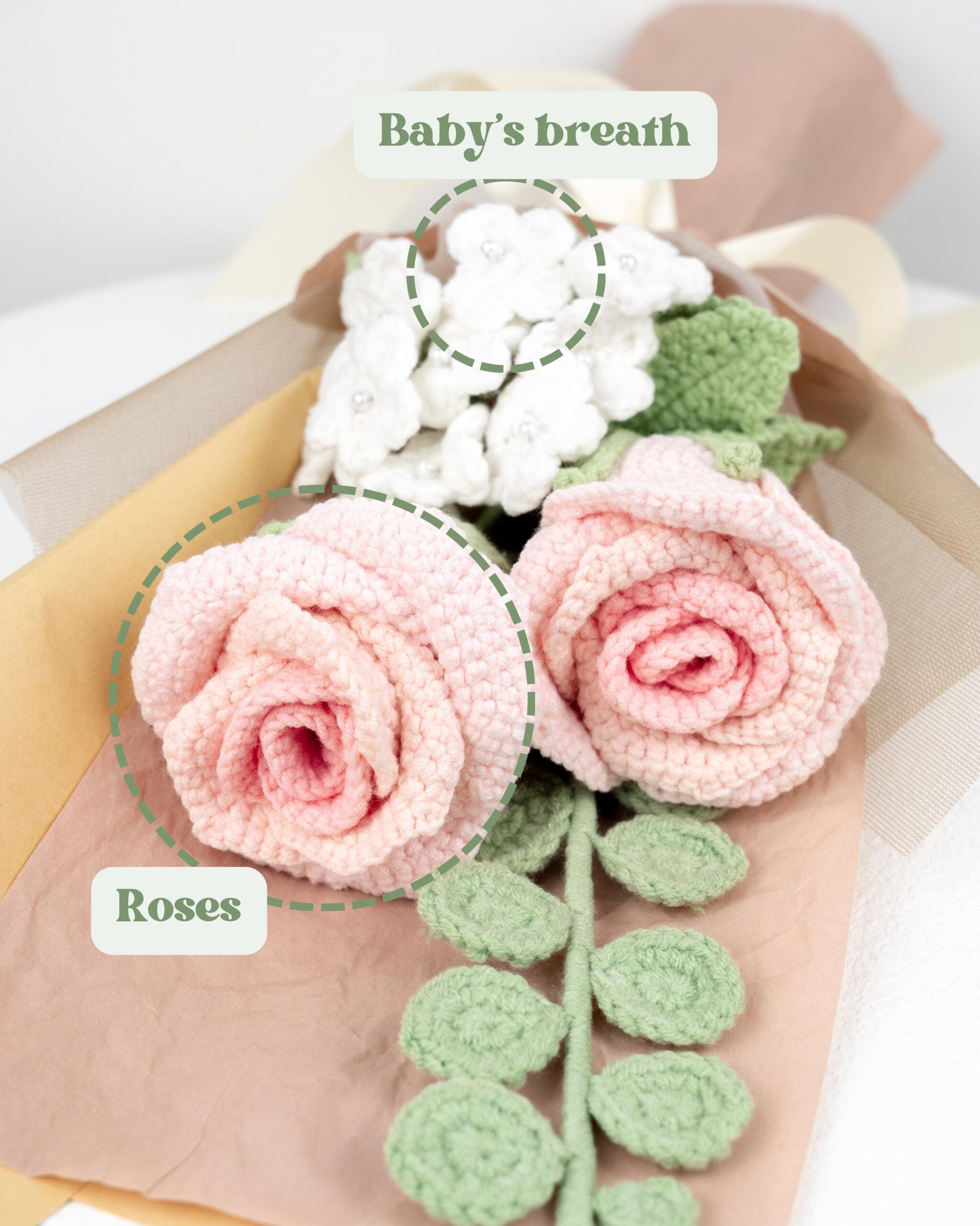 Beautiful Handmade Crochet Pink Rose Bouquet Valentine's Day Graduation Gift Knitted Craft - Image 10