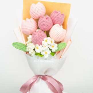 Beautiful Crochet Pink Tulip Flower Bouquet Valentine's Day Graduation Mother's Day Gift