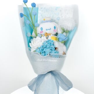 Cute Plushie Blue and White Theme Crochet Flowers Bouquet Graduation Birthday Gift