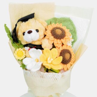 Cute Large Graduation Bear Crochet Sunflower Bouquet Graduation Gift Grad Bear Uni Grad Bouquet