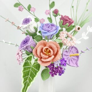 Beautiful Pink French Rose Crochet Flower Bouquet (Unwrap) Mother's Day Gift Wedding Bouquet Home Decor