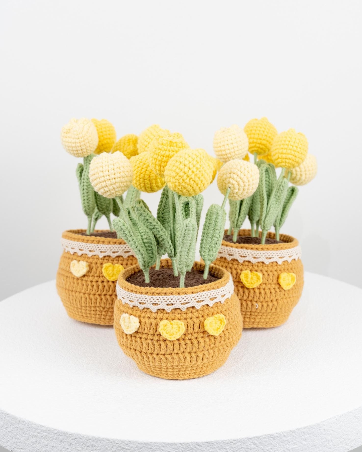 Beautiful Handmade Crochet Tulips In Pot / Knitted Craft / Mother's Day Gift / Birthday