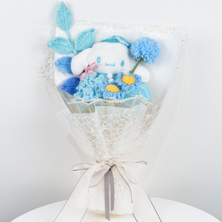 Cute Handmade Crochet Flowers In Blue Theme Plushie Bouquet Graduation Birthday Gift Knitted Craft