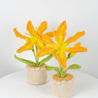 Beautiful Handmade Crochet Large Daylily In Pot / Knitted Craft / Mother's Day Gift