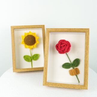 Handmade Crochet Flower Frame: Rose & Sunflower Wall Art Home Decor Staircase Hanging Frame
