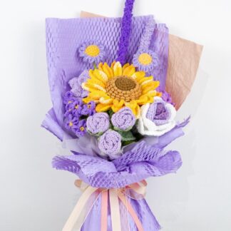 Handmade Large Sunflower Roses Mixed Theme Crochet Flowers Bouquet