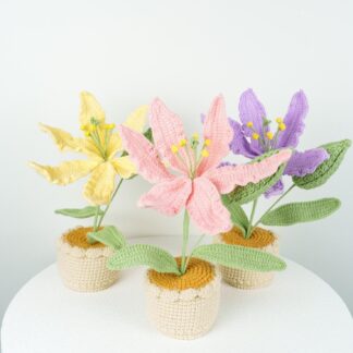 Beautiful Handmade Crochet Large Lily In Pot / Knitted Craft / Mother's Day Gift