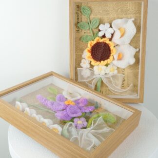 Handmade Crochet Flower Wooden Frame: Wall Art Mother's Day Gift Room Decor