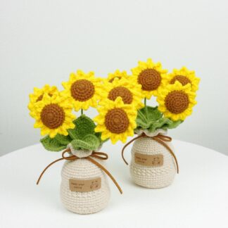 Beautiful Handmade Crochet Sunflower In Pot Knitted Craft Mother's Day Gift Room Decoration