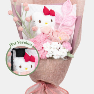 Cute Handmade Crochet Flowers In Pink Theme With Kitty Plushie Bouquet Graduation Birthday Valentine's Day Gift