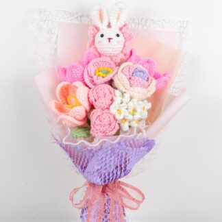 Crochet Bunny Head  Pink Theme Flower Bouquet Birthday Gift Easter Bunny Graduation Bouquet