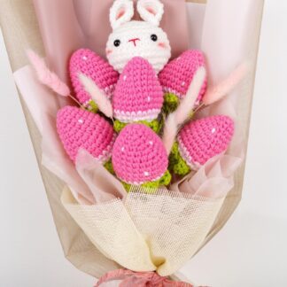 Crochet Bunny & Strawberry Bouquet, Handmade Knitted Gift, Daughter's Gift