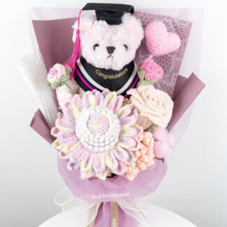 Cute Pink Graduation Bear Crochet Pink Sunflower Rose Bouquet Thank You Teacher's Gift