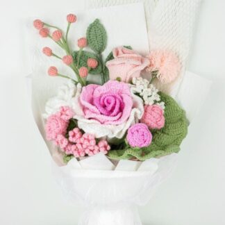 Crochet Large Pink Thai Rose Flower Bouquet Mother's Day Graduation Birthday Gift