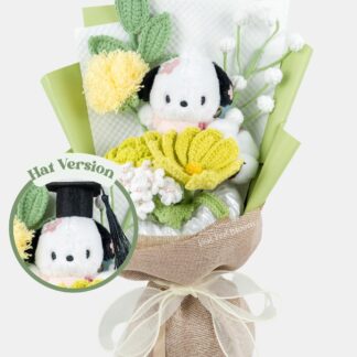 Cute Handmade Crochet Flowers In Green Theme With PC Plushie Bouquet Graduation Gift Birthday Valentine's Day Gift