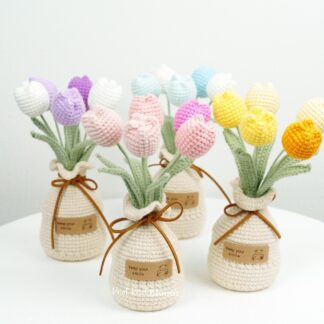 Beautiful Handmade Crochet Tulips In Pot / Teacher's Gift / Graduation / Anniversary / Mother's Day / Birthday / Knitted Craft