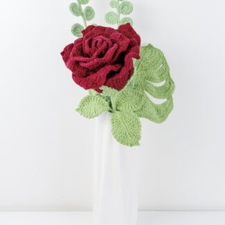 Beautiful Handmade Crochet Large Claret Rose Bouquet / Valentine's Gift /  Graduation Gift / Knitted Craft