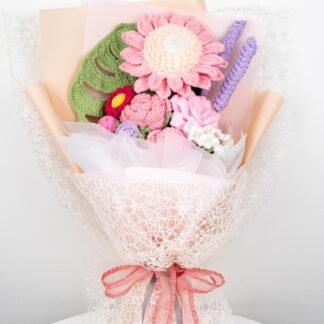 Handmade Crochet Flower Bouquet: Pink Sunflower Lavender Theme / Mother's Day Gift / Birthday Gift / Graduation Bouquet / Christmas Gift