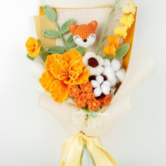 Crochet Little Foxy Orange Theme Flower Bouquet Birthday, Graduation, Valentine's Day Gift