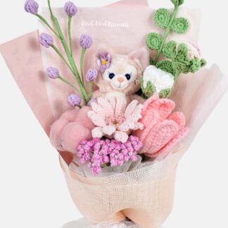 Lina Plushie With Crochet Flowers Bouquet Graduation Birthday Valentine's Day Gift