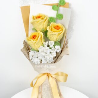 Beautiful Handmade Crochet Yellow Rose Bouquet Valentine's Birthday Mother's Day Gift