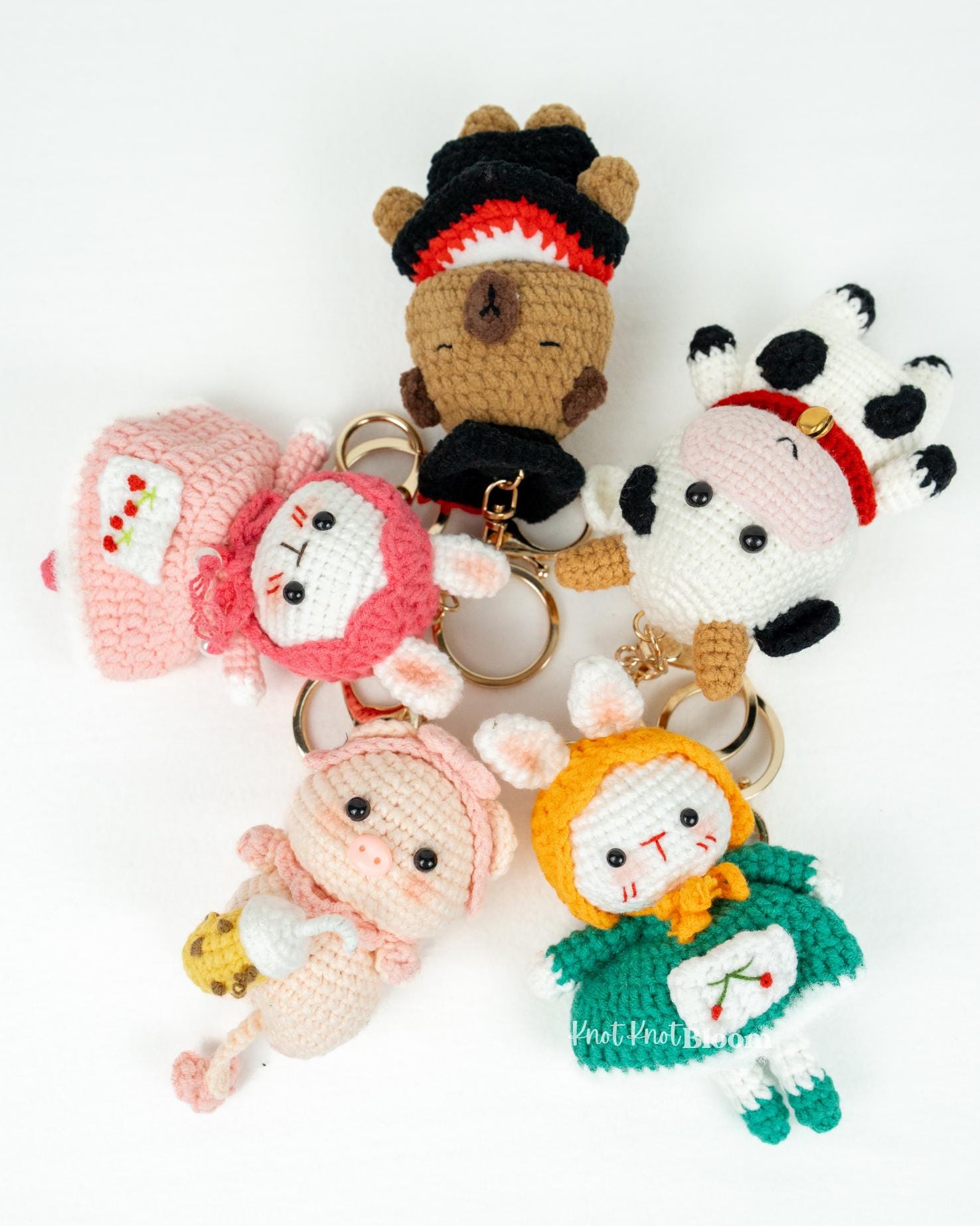 Crochet Animal Cow Bunny Pig Keychain / Bag Charm / Gift For Daughter, Girlfriend & Mum / Birthday Gift/ Xmas Gift / School Bag Keychain