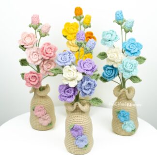 Handmade Crochet Spray Roses In Pot Knitted Craft Mother's Day Birthday Gift Christmas Gift Room Decor