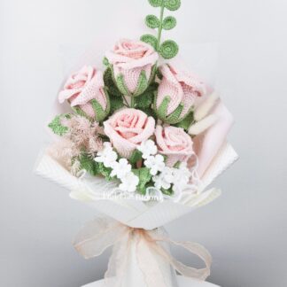 Handmade Crochet Pink Rose Bouquet Valentine's Day Mother's Day Gift