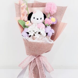 Cute Handmade Crochet Flowers In Pink Theme With PC Plushie Bouquet Graduation Gift Birthday Valentine's Day Gift