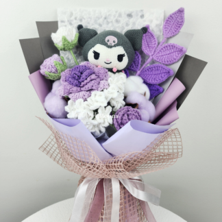 New Black & Purple Theme Plushie Crochet Flowers Bouquet Great Gift For Graduation, Birthday, Valentine's Day Gift