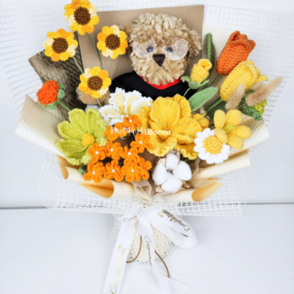 Graduation Bear With Glasses Crochet Flower Bouquet Celebration Teacher's Gift