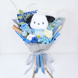 20cm Large Plushie Blue Theme Handmade Crochet Flowers Bouquet Graduation Birthday Valentine's Day Gift
