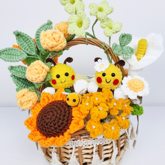 Crochet Bees Floral Basket Wedding Anniversary Family Gift Baby Shower Newborn Welcome Home Gift Box
