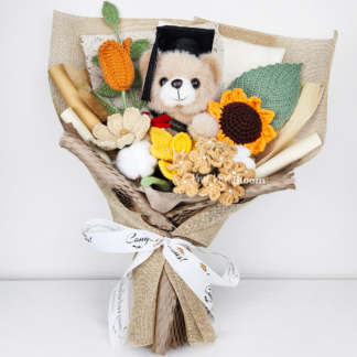 Grad Bear With Cap Crochet Sunflower Graduation Bouquet