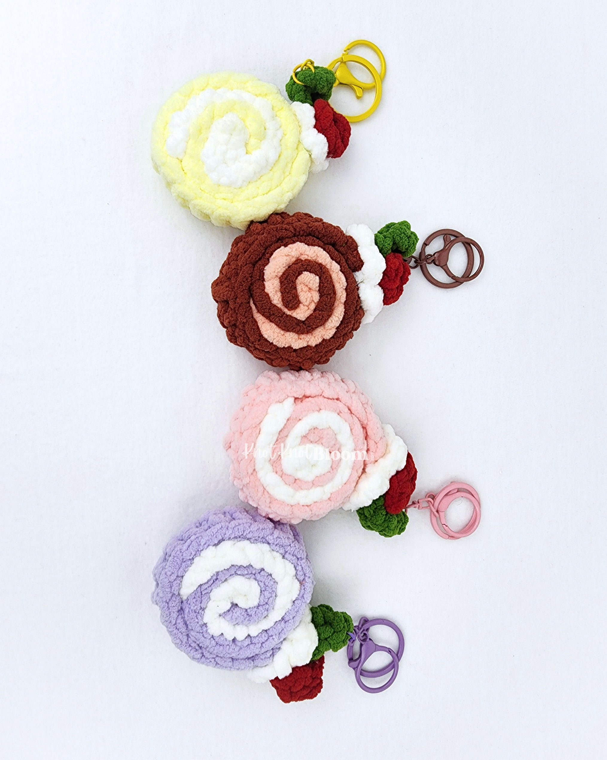 Crochet Swiss Roll Keychain: Handmade Crochet Bag Charm Birthday Christmas Thank You Gift - Image 3