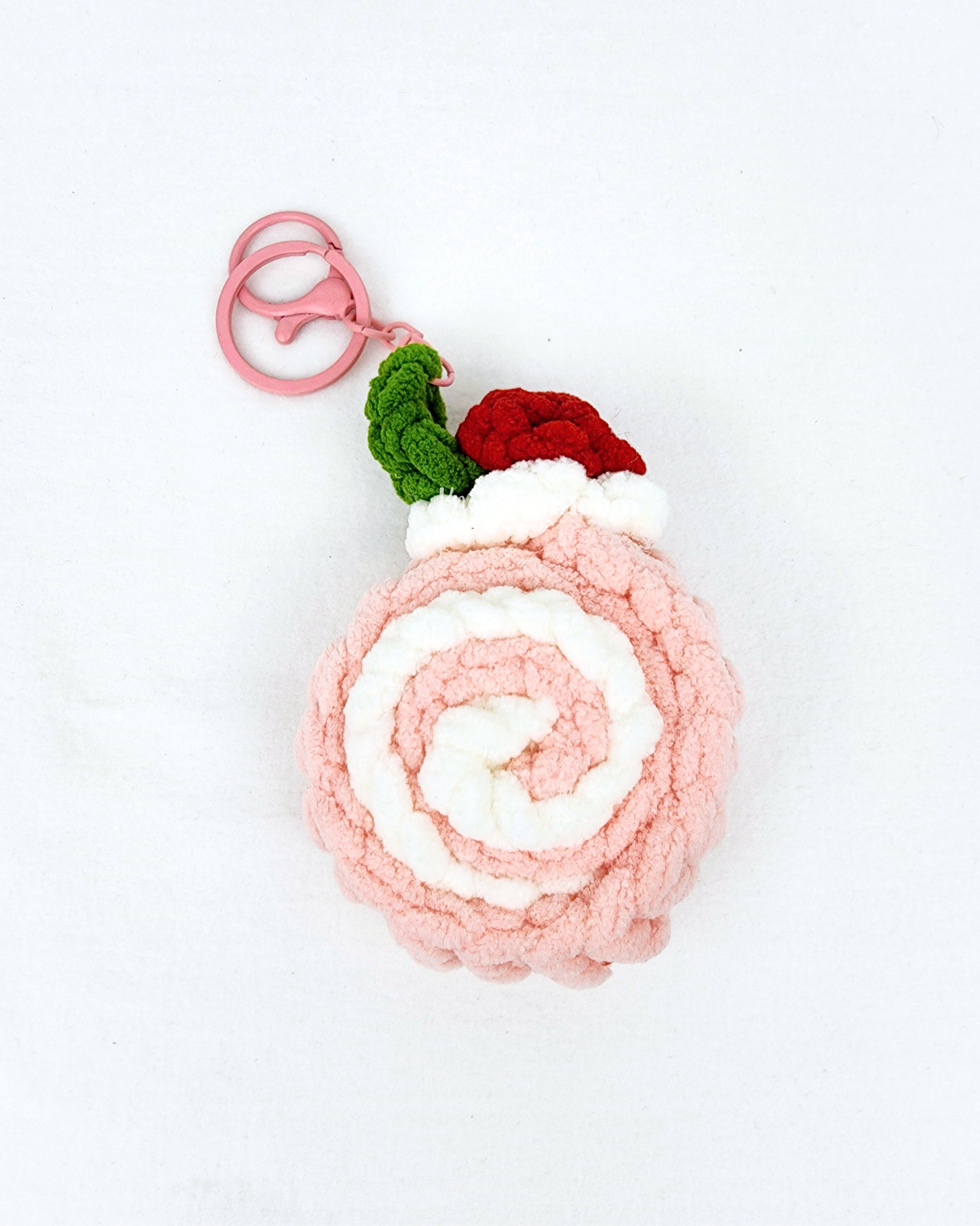 Crochet Swiss Roll Keychain: Handmade Crochet Bag Charm Birthday Christmas Thank You Gift - Image 4