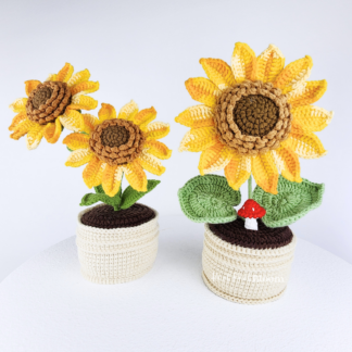 Beautiful Handmade Crochet Sunflower In Pot Knitted Craft Mother's Day Birthday Christmas Gift