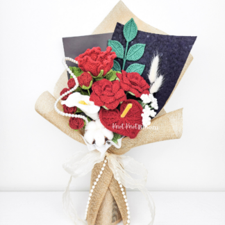 Beautiful Red Anthurium Crochet Flower Bouquet Valentine's Day Graduation Wedding Anniversary Bouquet Xmas Gift